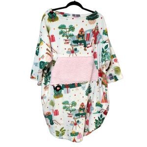 Women’s girls night HOLIDAY Party Xmas print fleece tunic dress Sherpa pocket M/